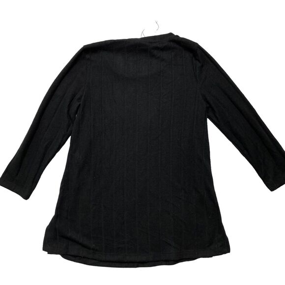 BOBEAU *NEW* Black 3/4 Sleeve Ribbed Stripe Crew Neck Knit Top Size XS - Picture 5 of 10